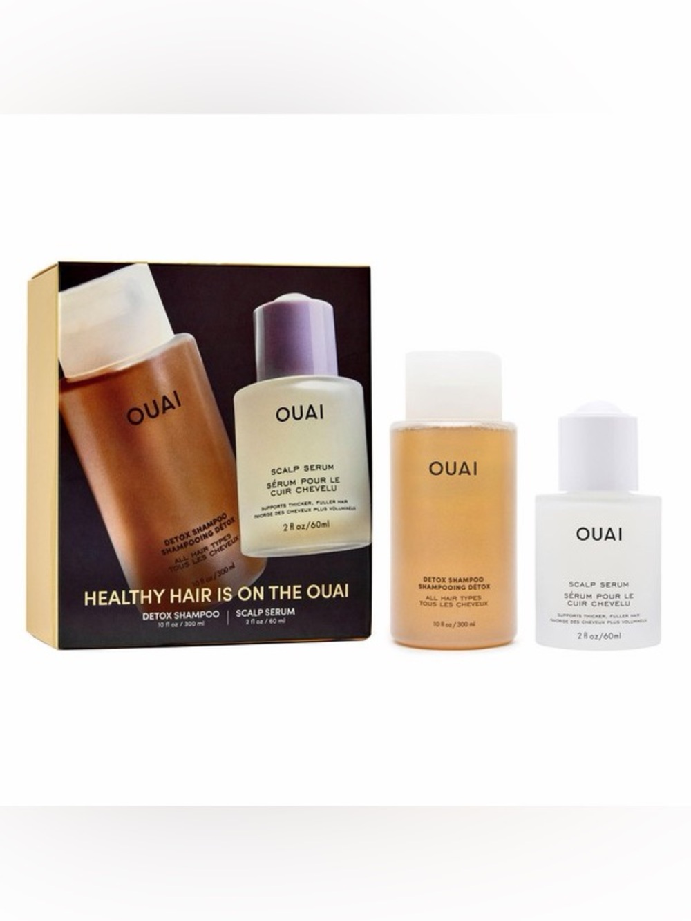 OUAI HEALTHY HAIR IS ON THE OUAI SET w/Detox Shampoo+Scalp Serum F/S LTD ED NIB!